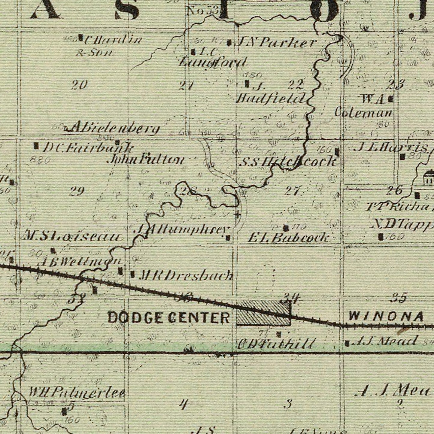 Vintage Map of Dodge County, Minnesota, 1874