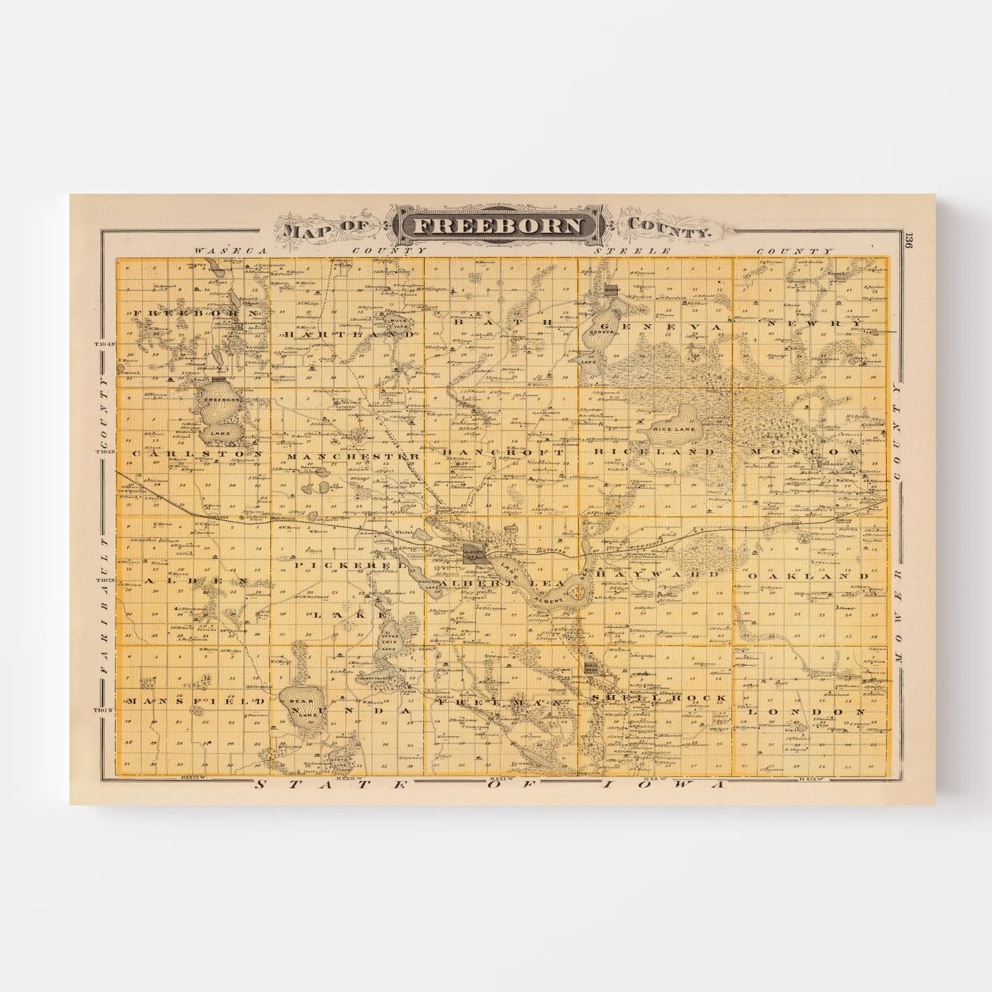 Vintage Map of Freeborn County, Minnesota, 1874