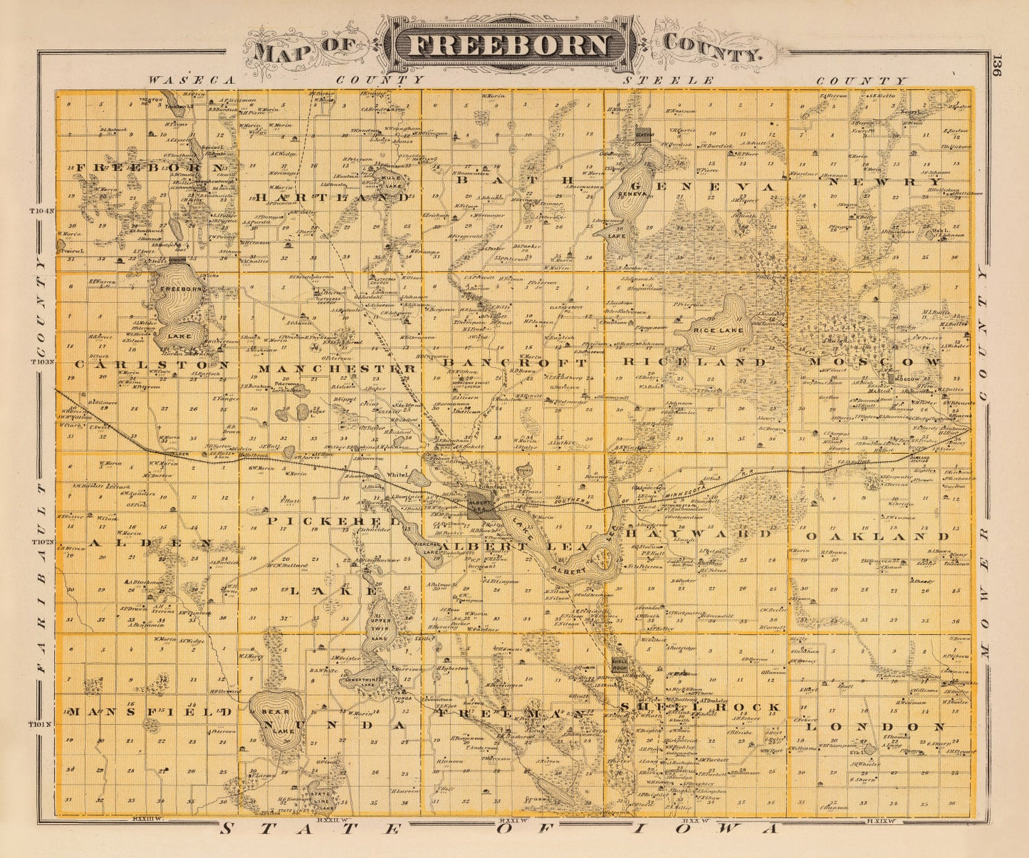 Vintage Map of Freeborn County, Minnesota, 1874