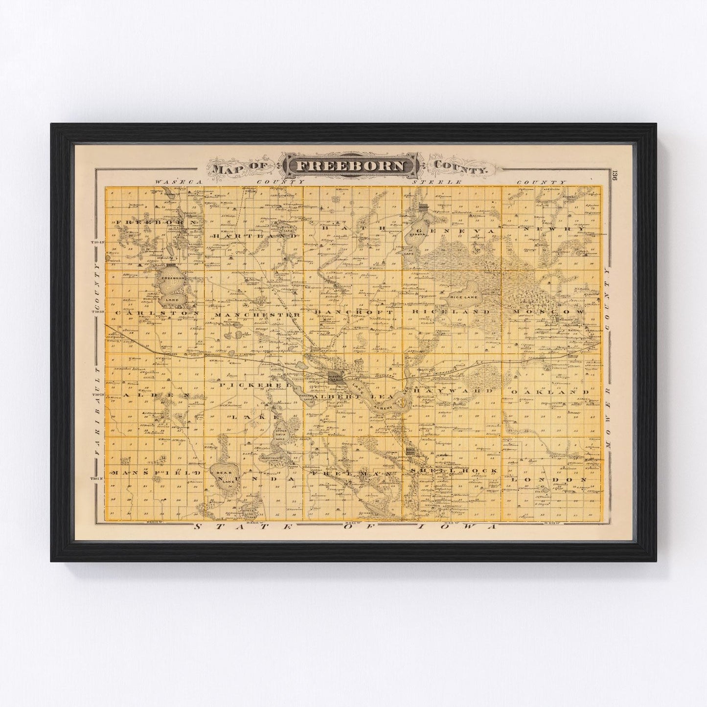vintage map of Freeborn County, Minnesota, 1874