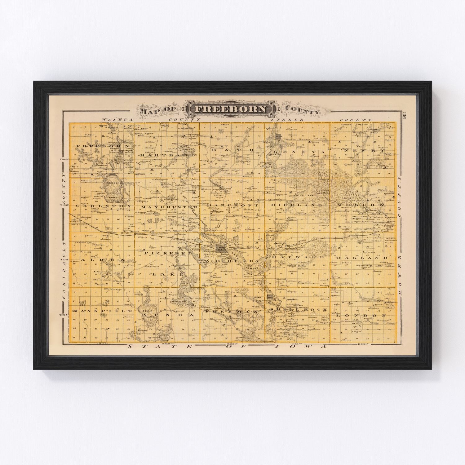 vintage map of Freeborn County, Minnesota, 1874