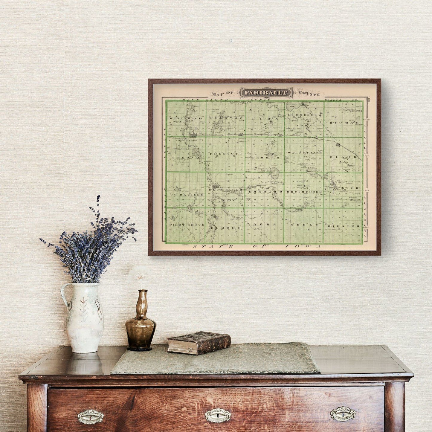 Vintage Map of Faribault County, Minnesota, 1874