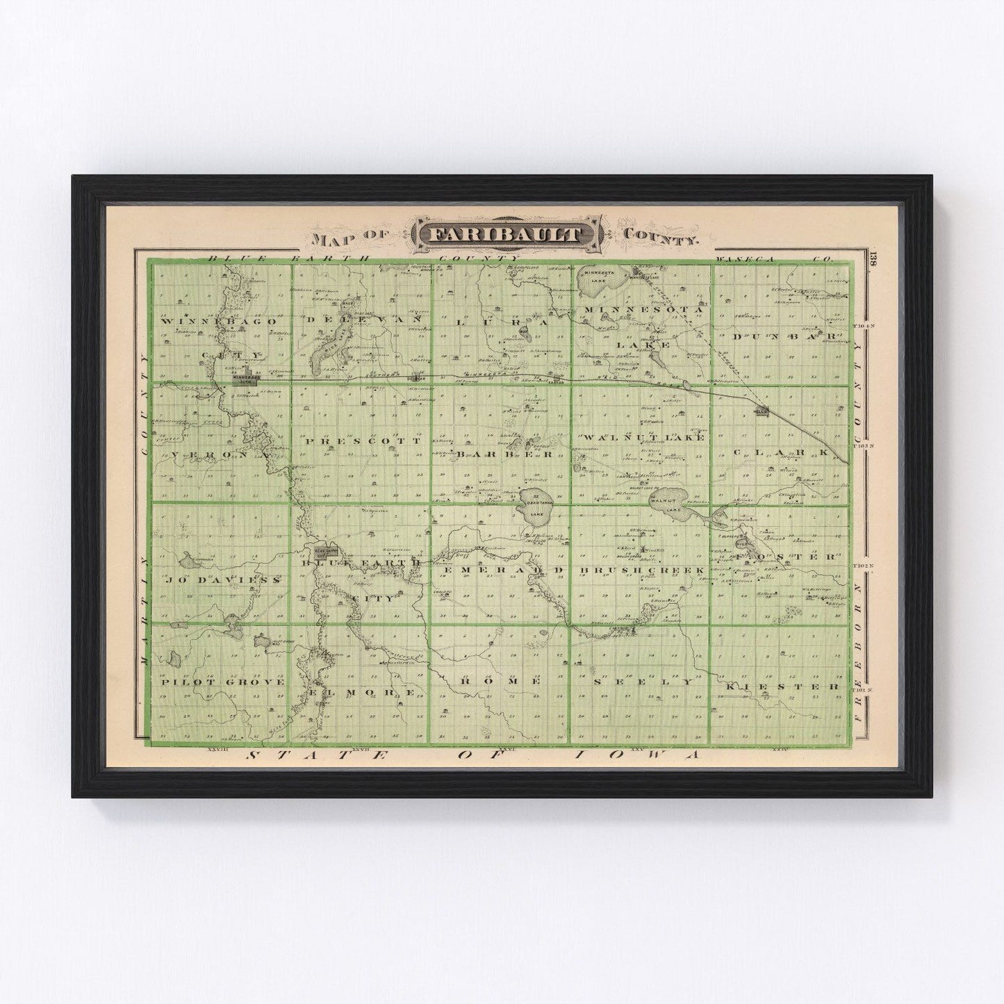 vintage map of Faribault County, Minnesota, 1874