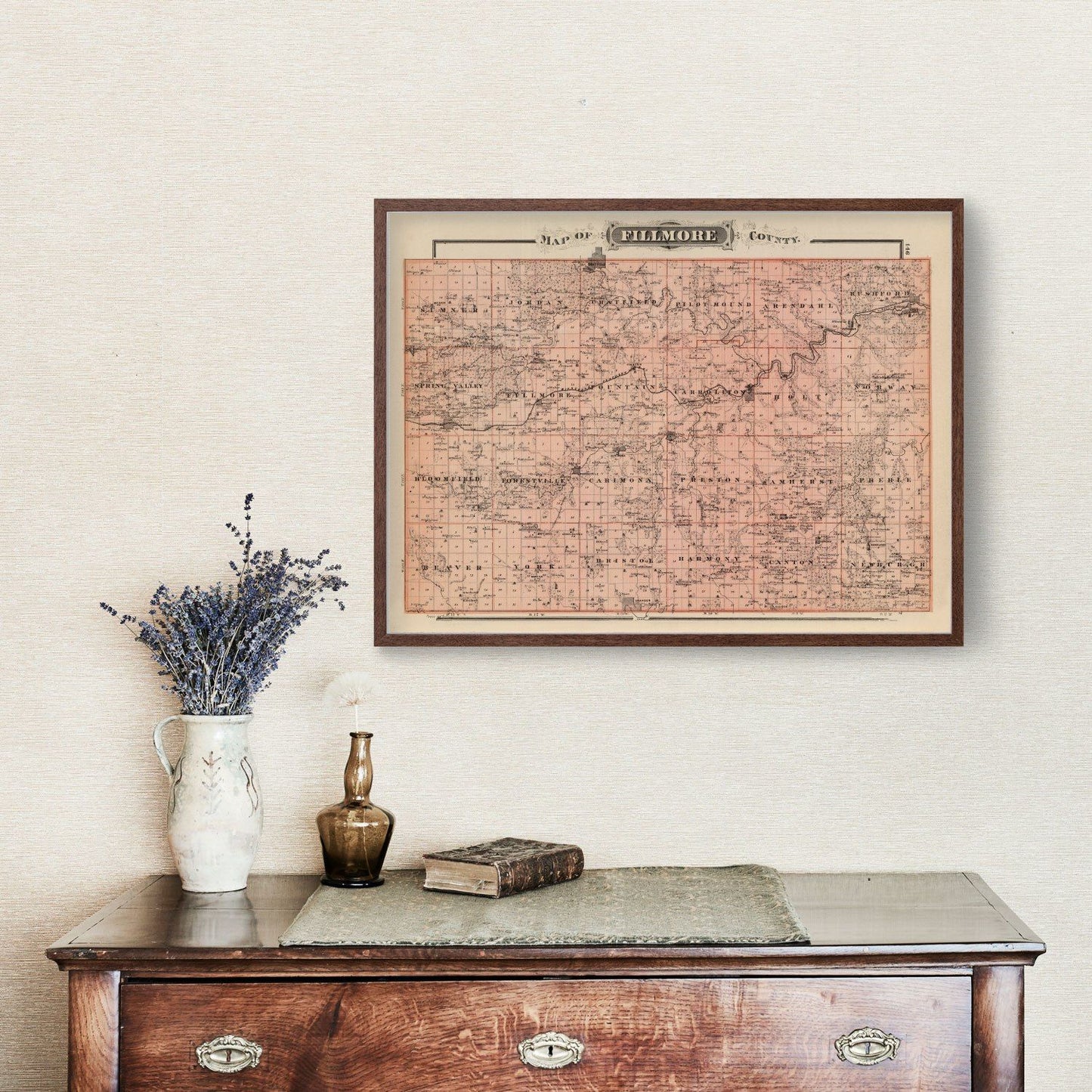 Vintage Map of Fillmore County, Minnesota, 1874