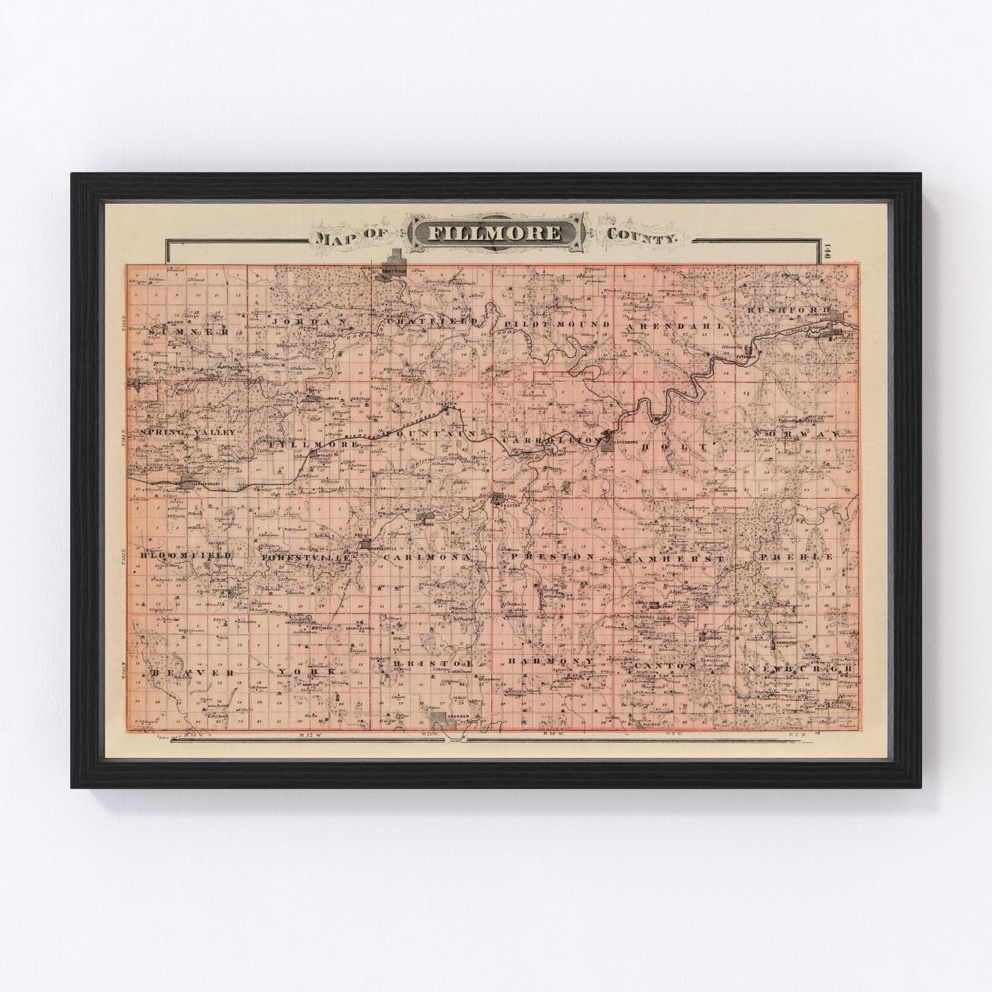 vintage map of Fillmore County, Minnesota, 1874