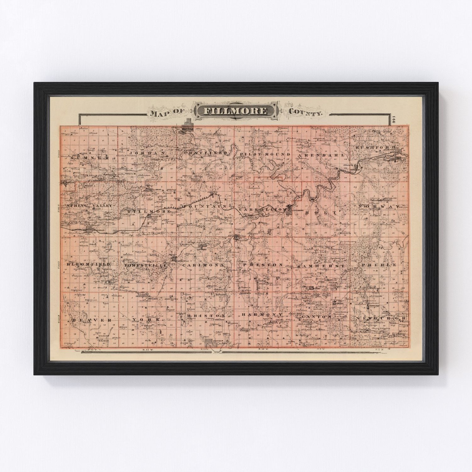 vintage map of Fillmore County, Minnesota, 1874