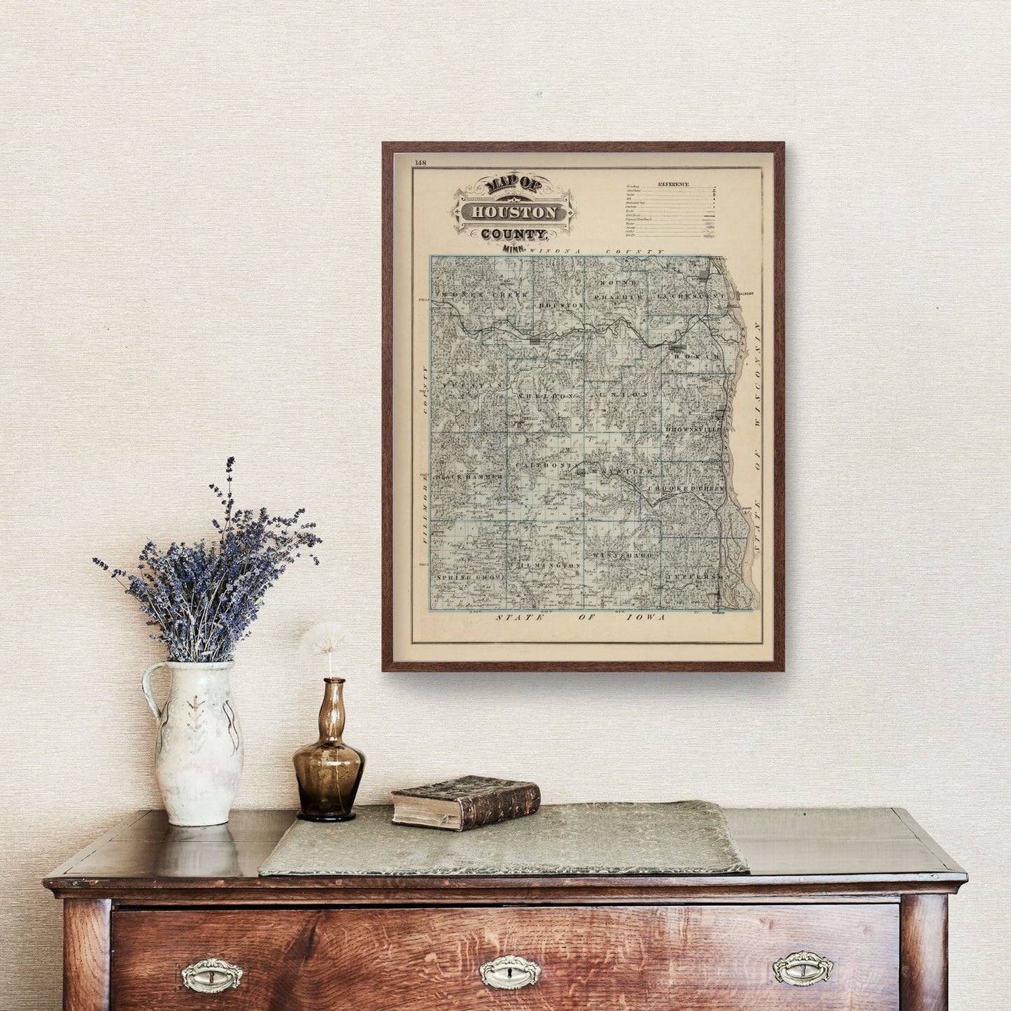 Vintage Map of Houston County, Minnesota, 1874