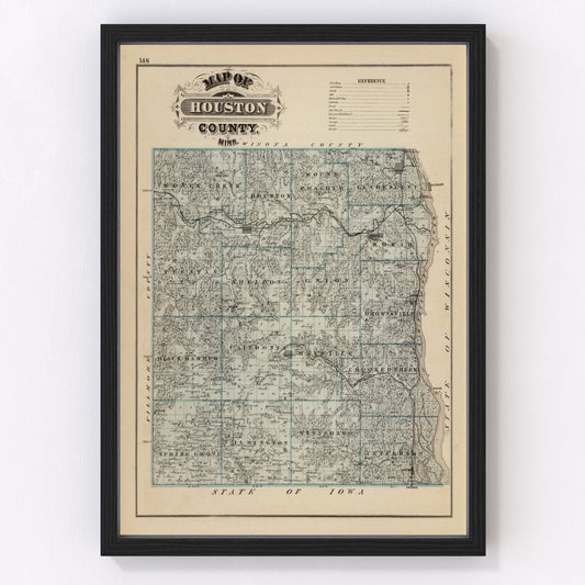 Vintage map of Houston County, Minnesota, 1874