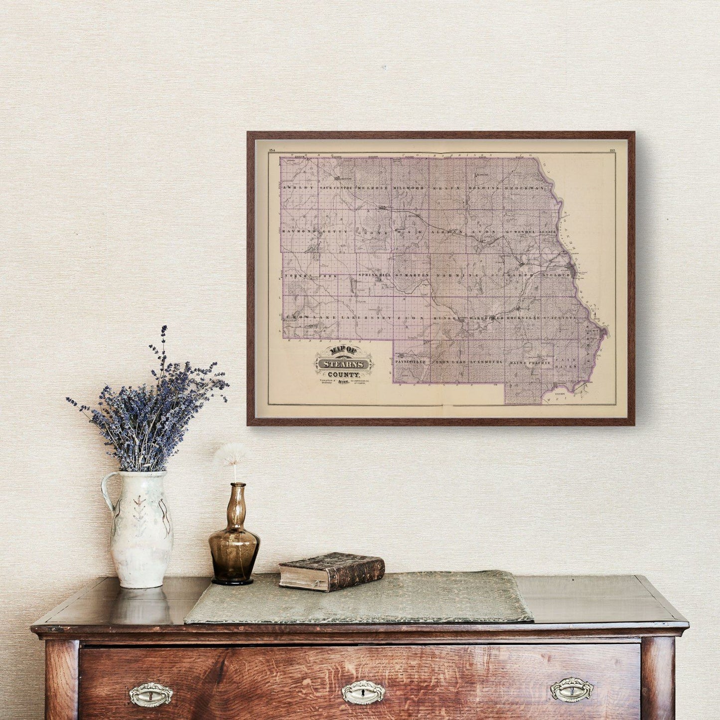 Vintage Map of Stearns County, Minnesota, 1874