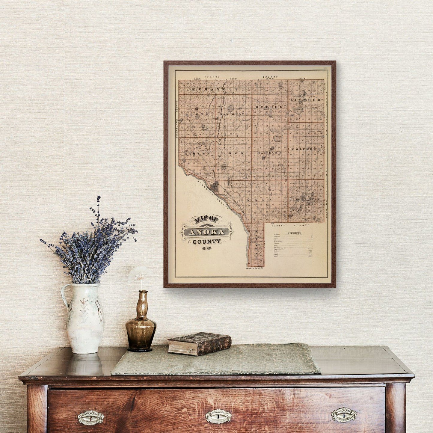 Vintage Map of Anoka County, Minnesota, 1874