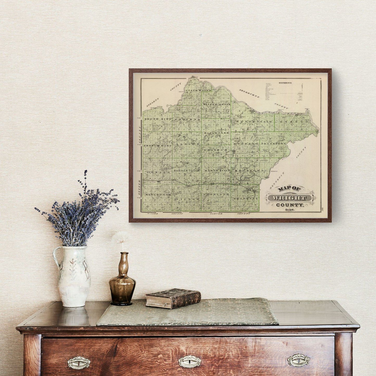 Vintage Map of Wright County, Minnesota, 1874