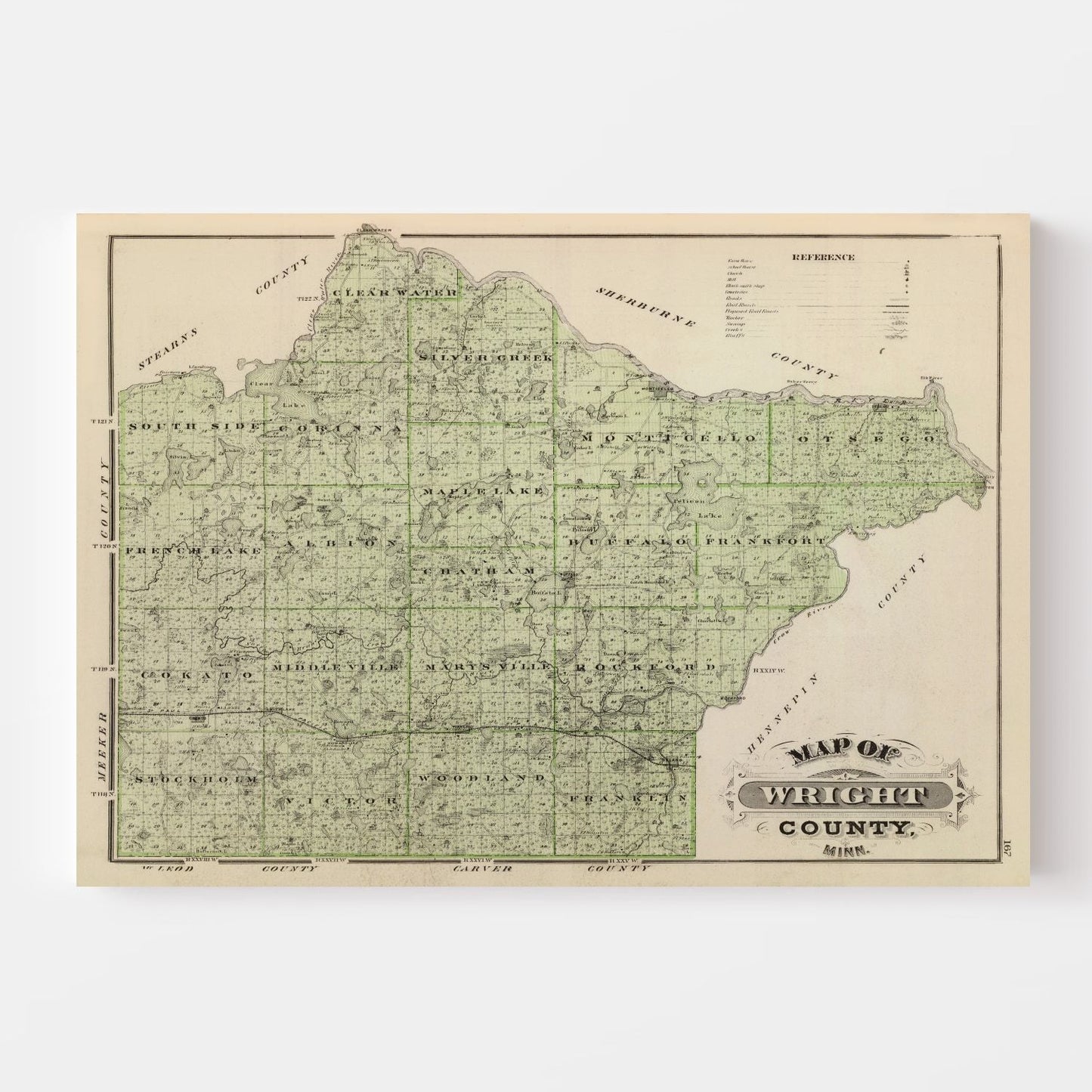 Vintage Map of Wright County, Minnesota, 1874