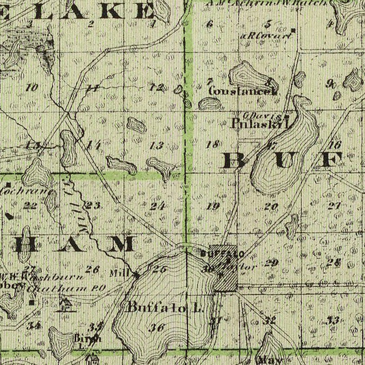Vintage Map of Wright County, Minnesota, 1874