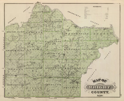 Vintage Map of Wright County, Minnesota, 1874