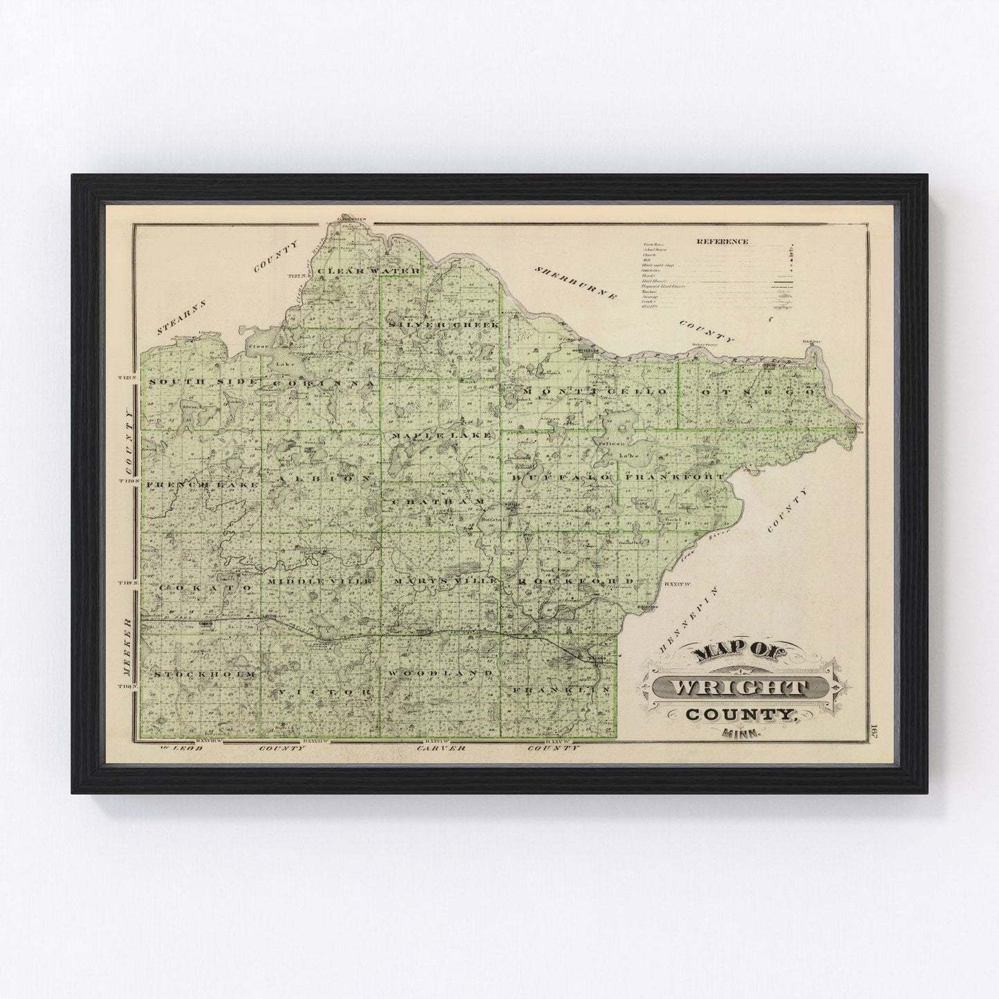 Vintage map of Wright County, Minnesota, 1874, digitally restored