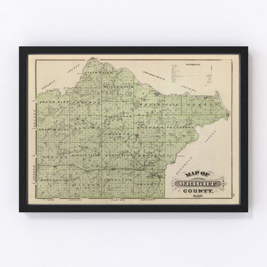 Vintage map of Wright County, Minnesota, 1874, digitally restored