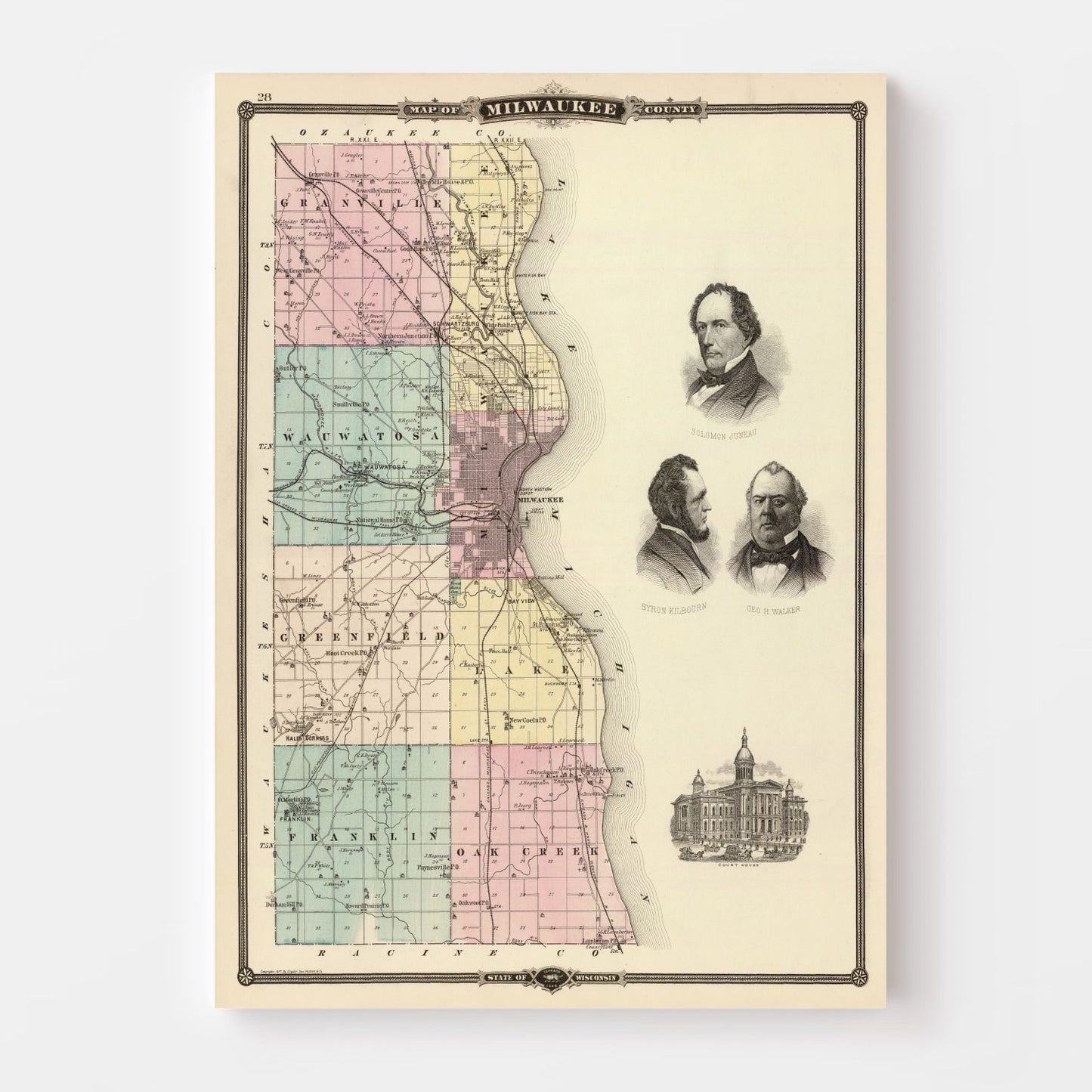 Vintage Map of Milwaukee County, Wisconsin, 1878 II