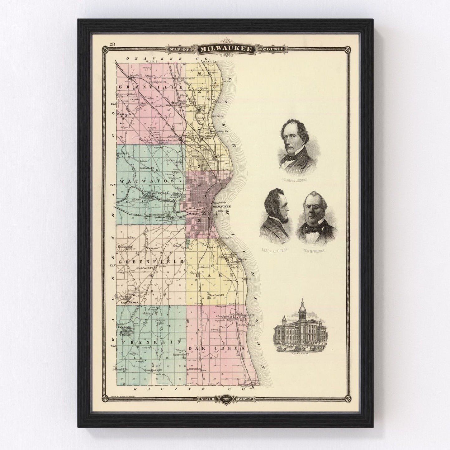 vintage map of Milwaukee County, Wisconsin, 1878