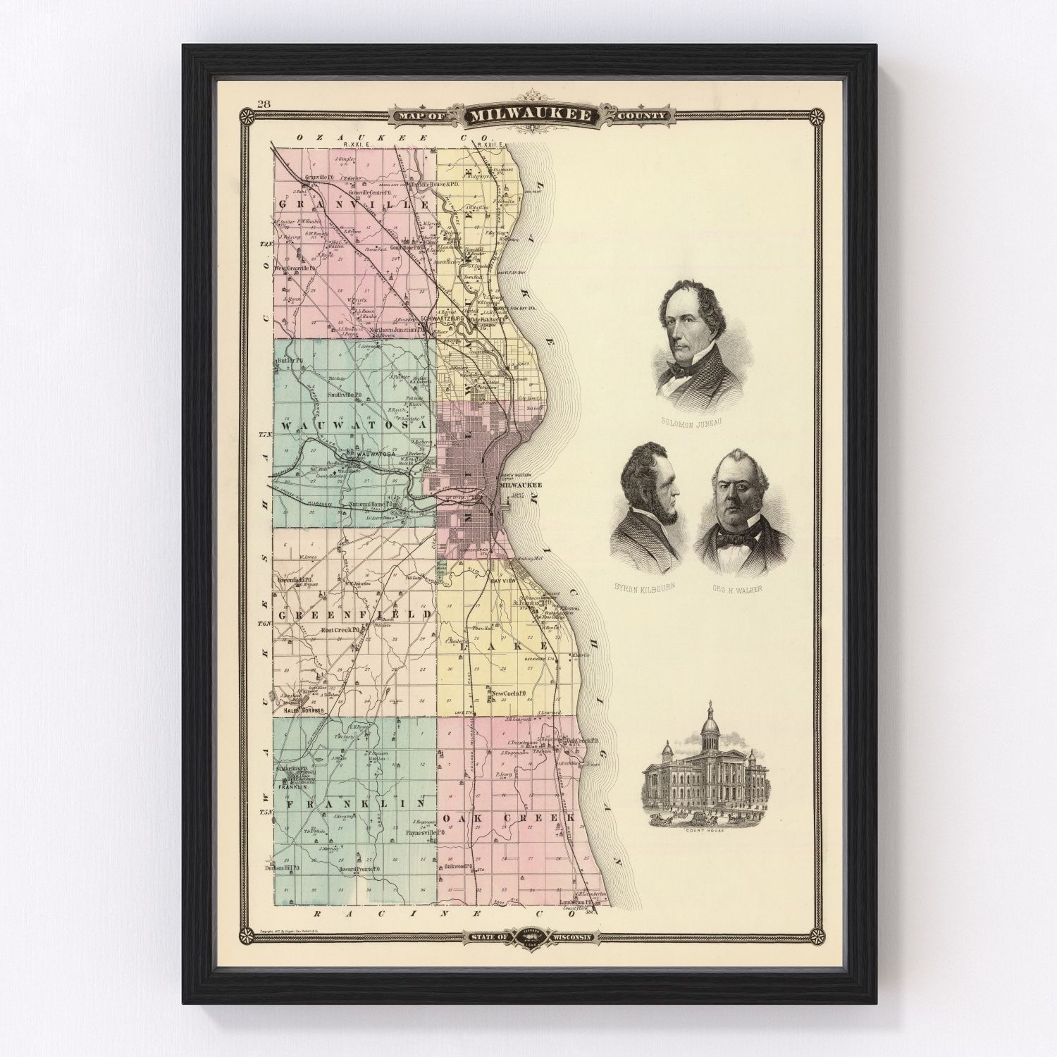 vintage map of Milwaukee County, Wisconsin, 1878