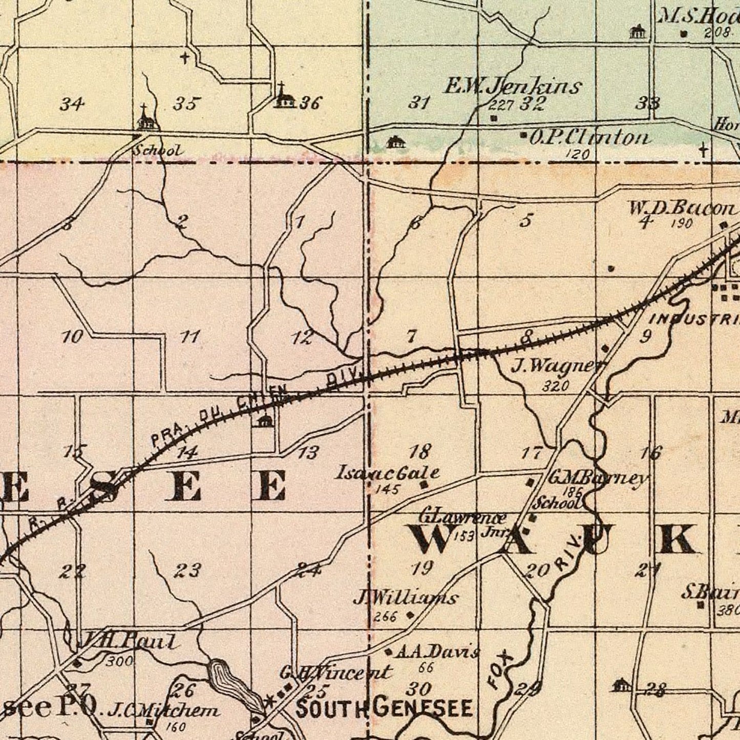 Vintage Map of Waukesha County, Wisconsin, 1878 (I)