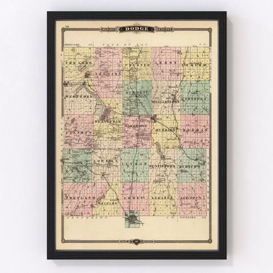 Vintage map of Dodge County, Wisconsin, 1878