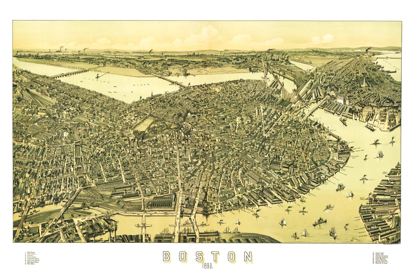 Vintage Map of Boston, Massachusetts 1899 Wall Art