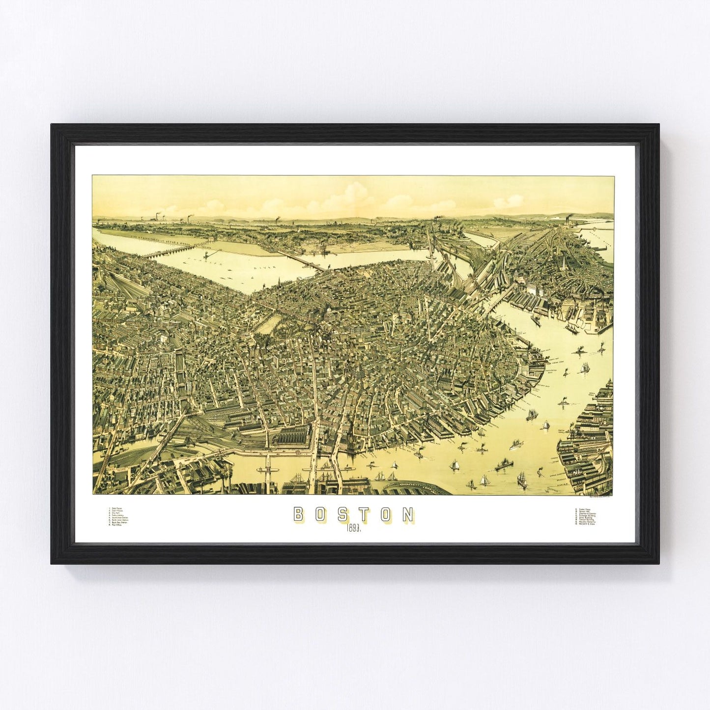 Vintage map of Boston Massachusetts 1899, digitally restored print