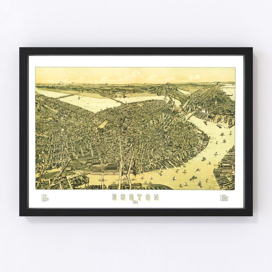 Vintage map of Boston Massachusetts 1899, digitally restored print