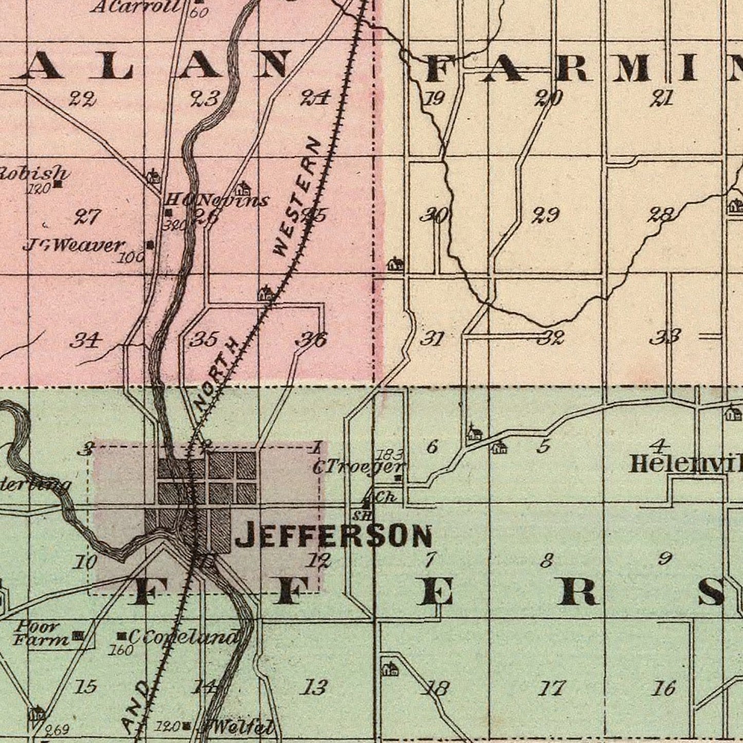 Vintage Map of Jefferson County, Wisconsin, 1878