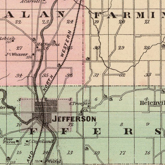 Vintage Map of Jefferson County, Wisconsin, 1878