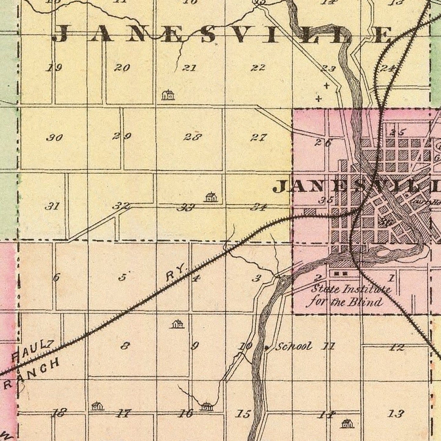 Vintage Map of Rock County, Wisconsin, 1878