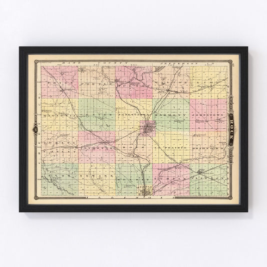 Vintage map of Rock County, Wisconsin, 1878