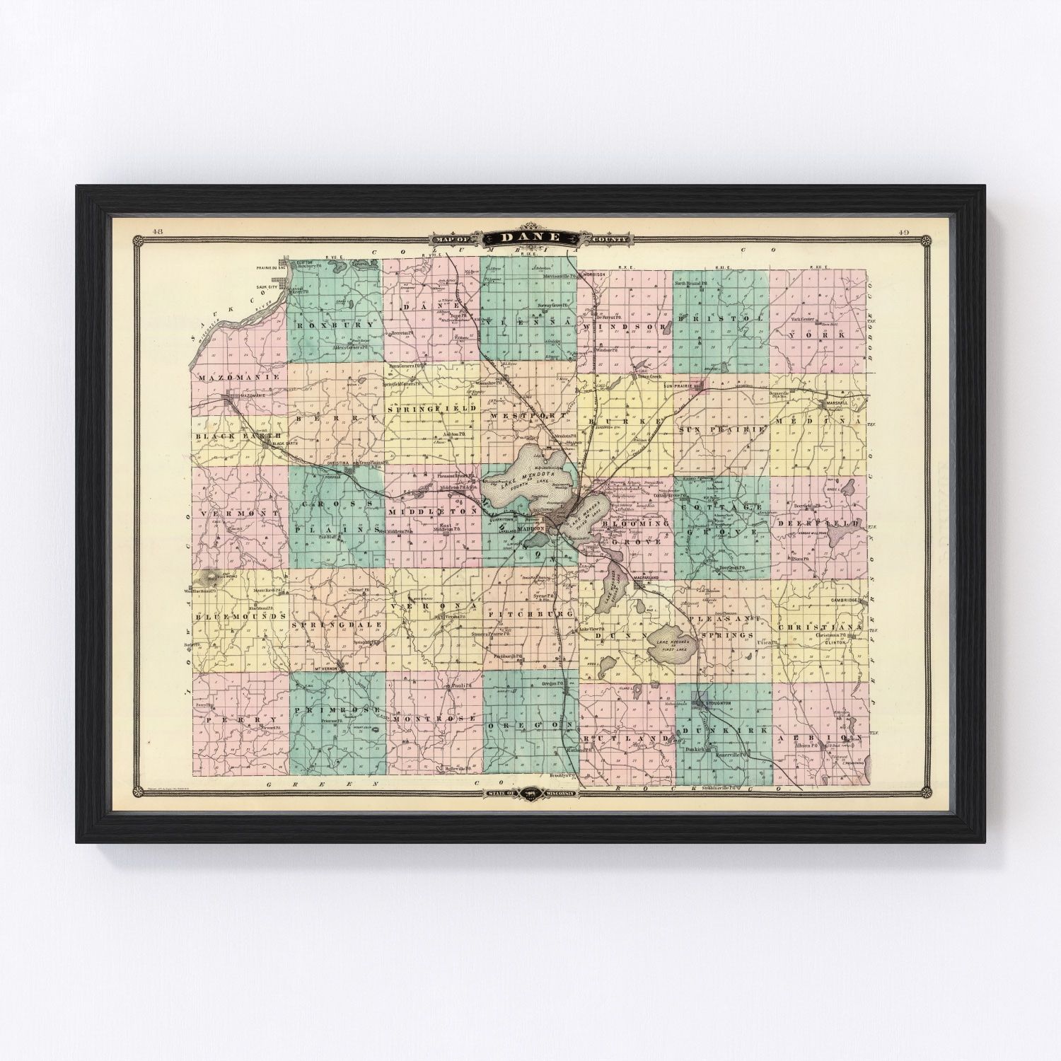 Vintage map of Dane County, Wisconsin, 1878