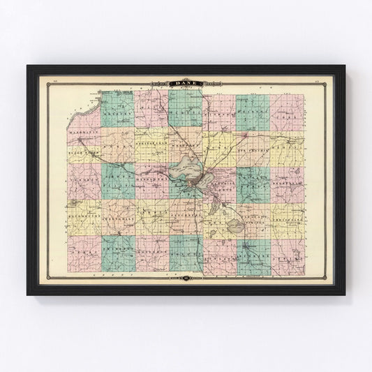 Vintage map of Dane County, Wisconsin, 1878