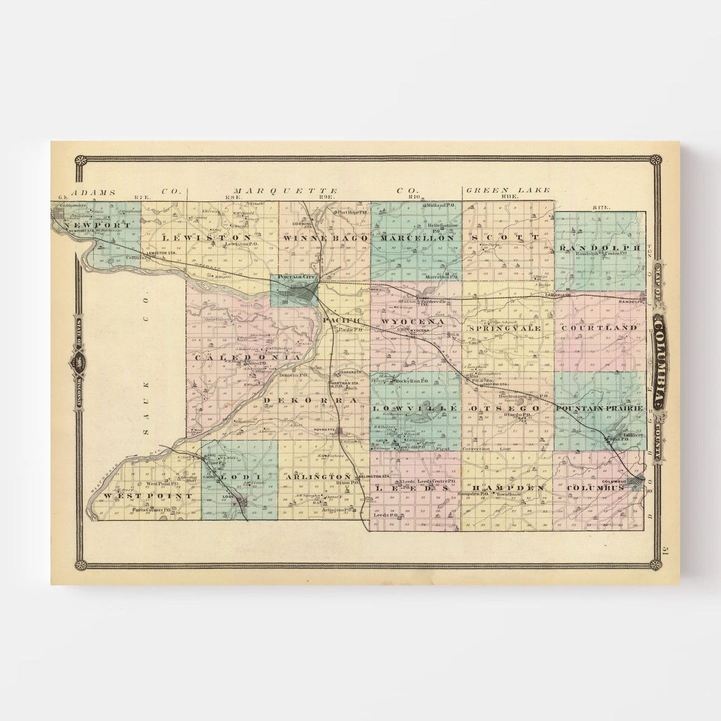 Vintage Map of Columbia County, Wisconsin 1878