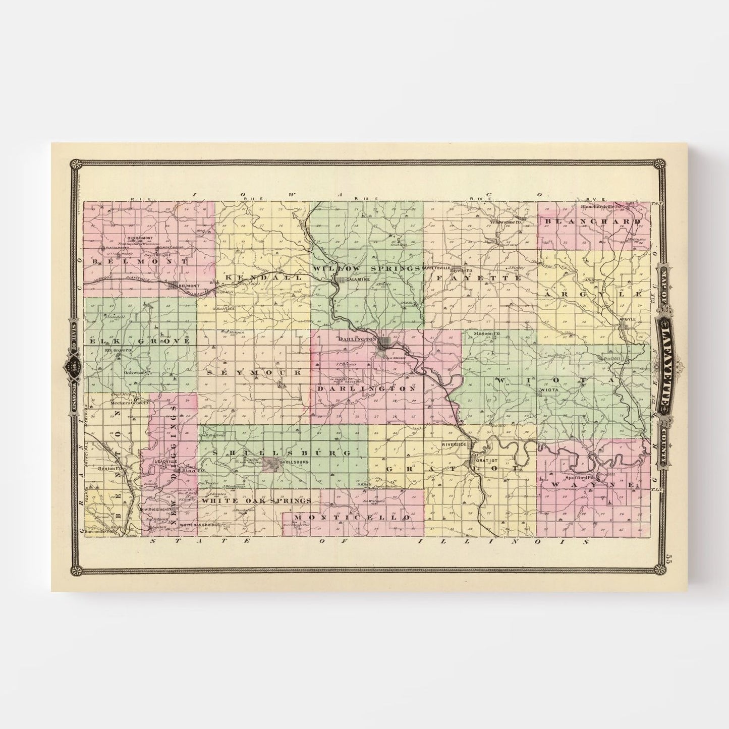 Vintage Map of Lafayette County, Wisconsin, 1878
