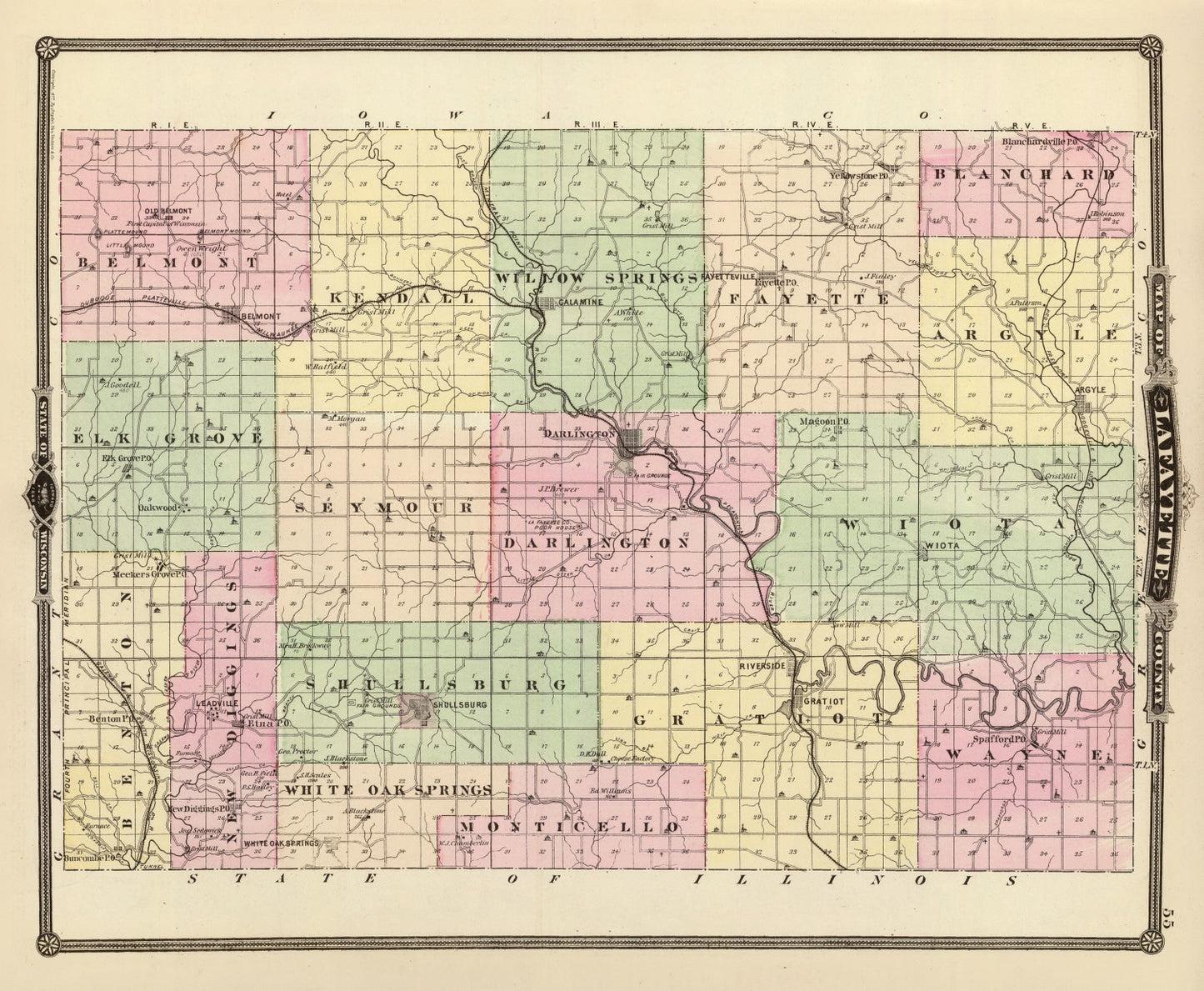 Vintage Map of Lafayette County, Wisconsin, 1878