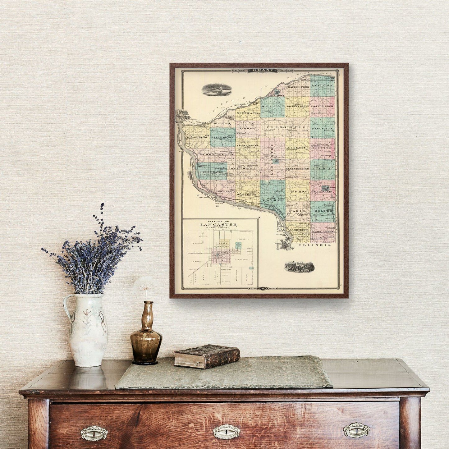 Vintage Map of Grant County, Wisconsin, 1878