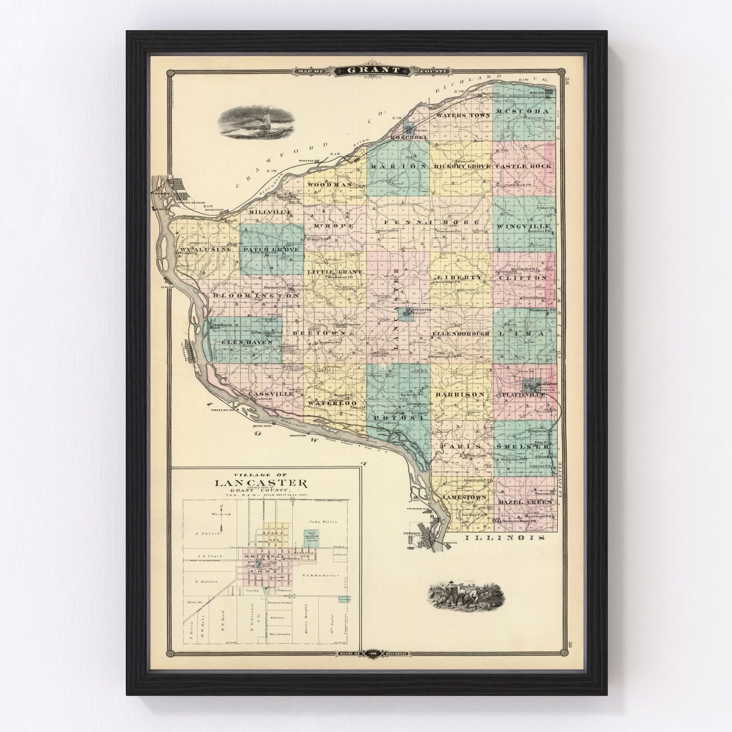 Vintage map of Grant County, Wisconsin, 1878