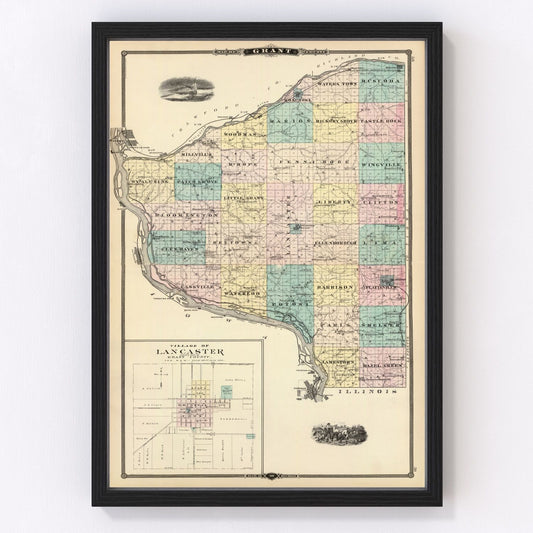 Vintage map of Grant County, Wisconsin, 1878
