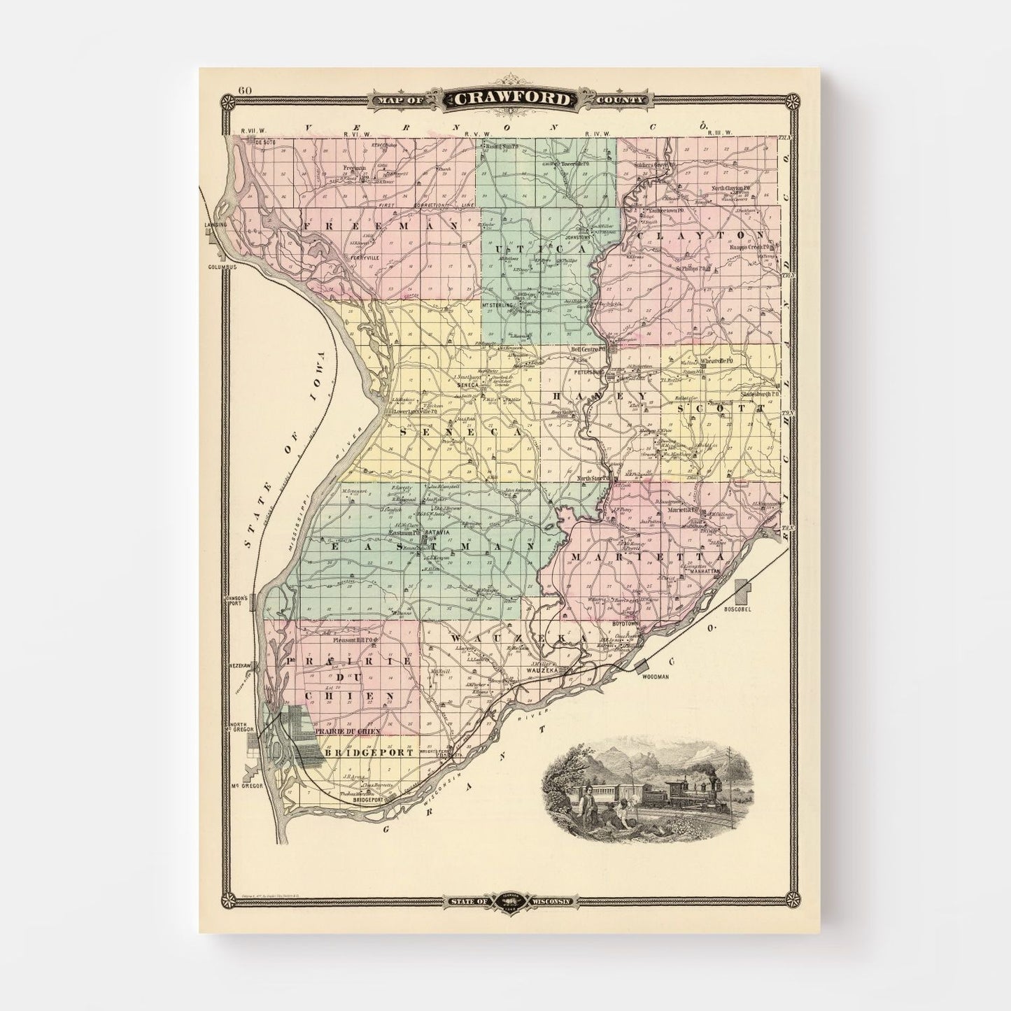 Vintage Map of Crawford County, Wisconsin, 1878