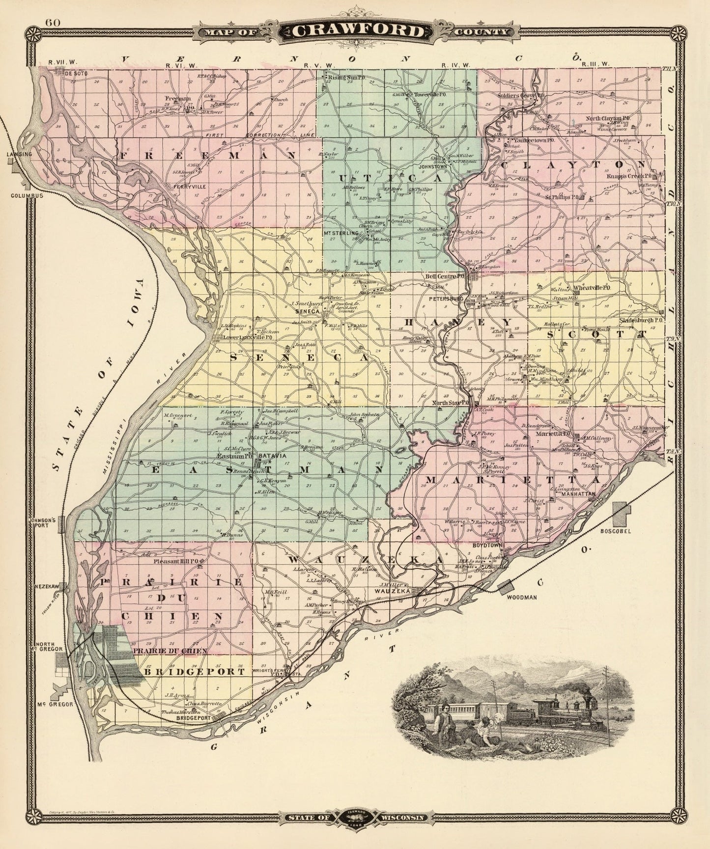 Vintage Map of Crawford County, Wisconsin, 1878