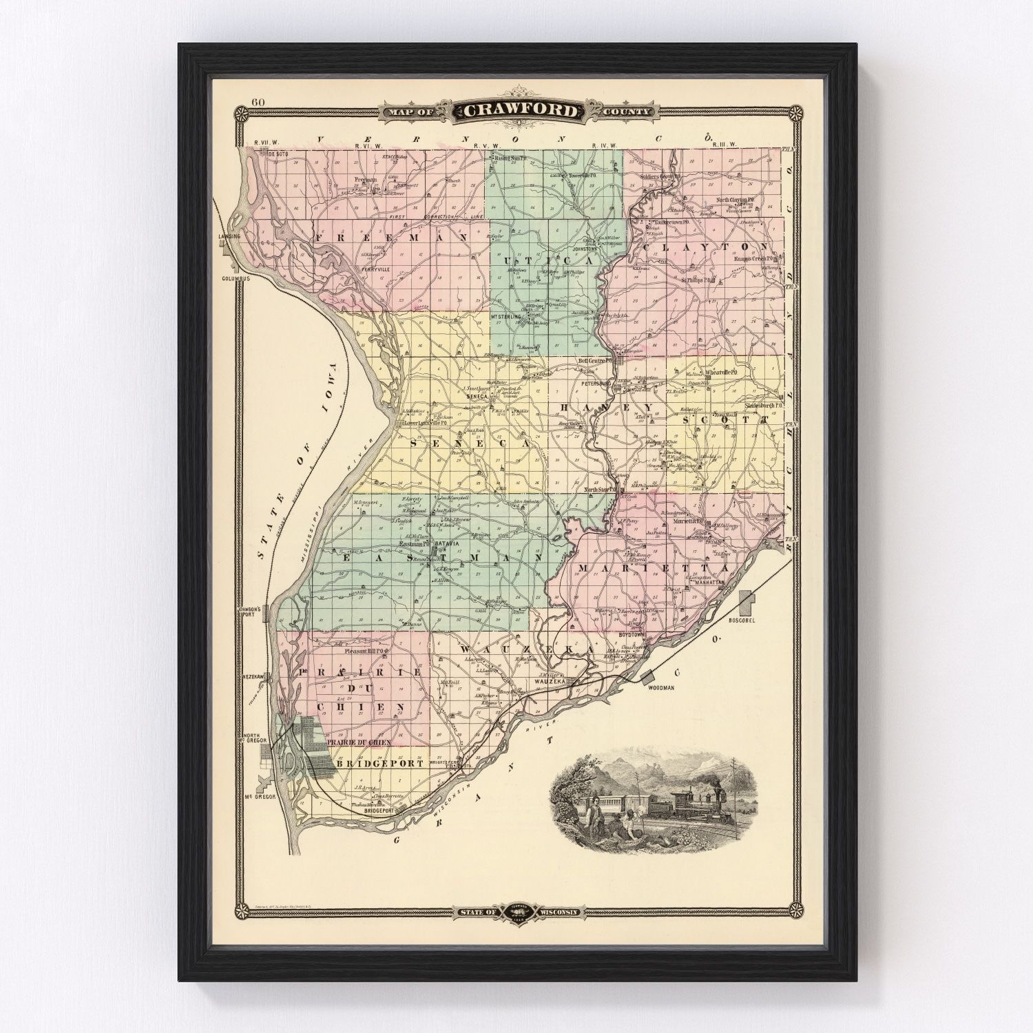 Vintage map of Crawford County, Wisconsin, 1878