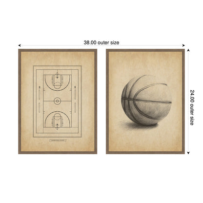 Vintage Basketball 2 Piece Framed Canvas Set