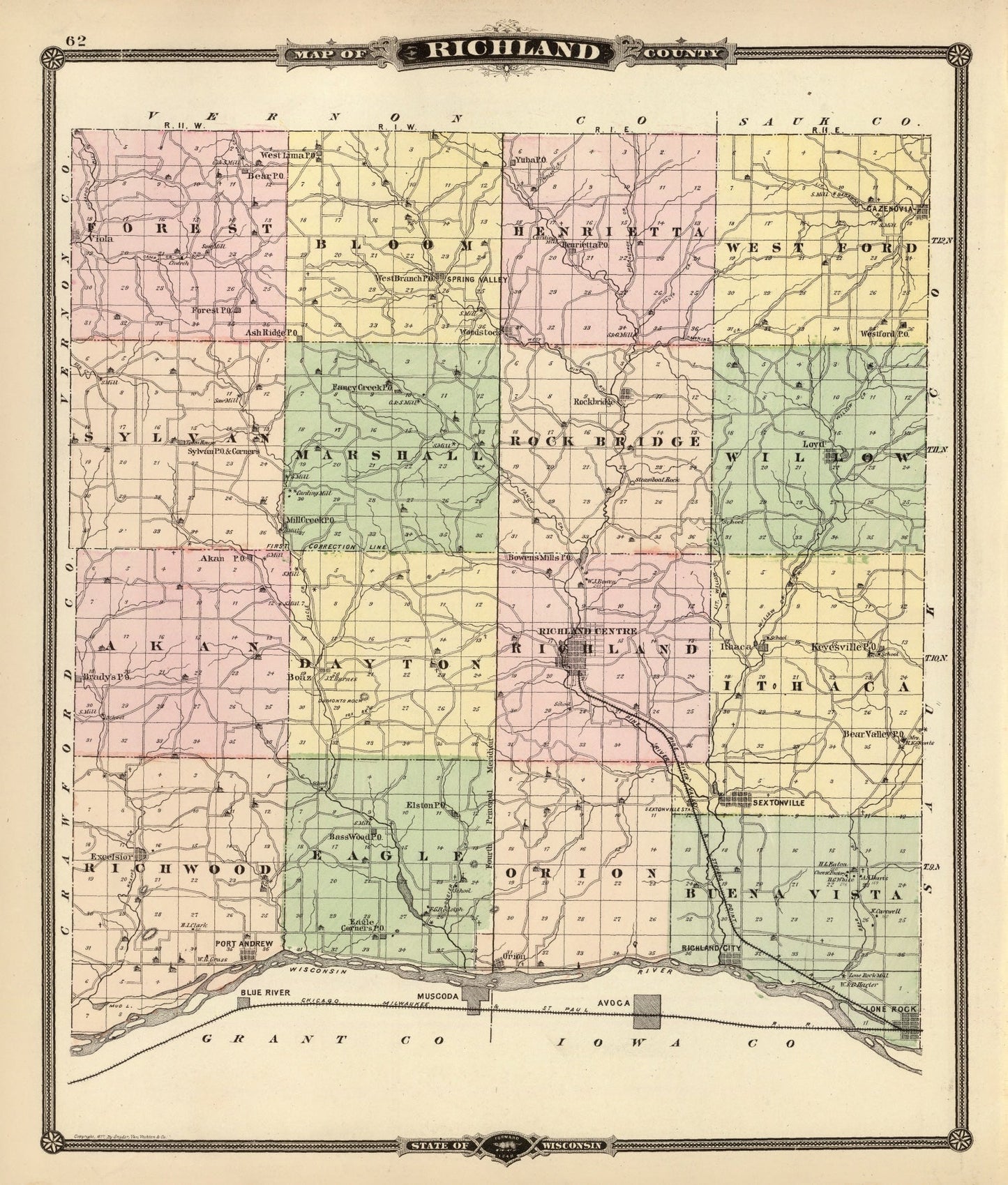 Vintage Map of Richland County, Wisconsin, 1878