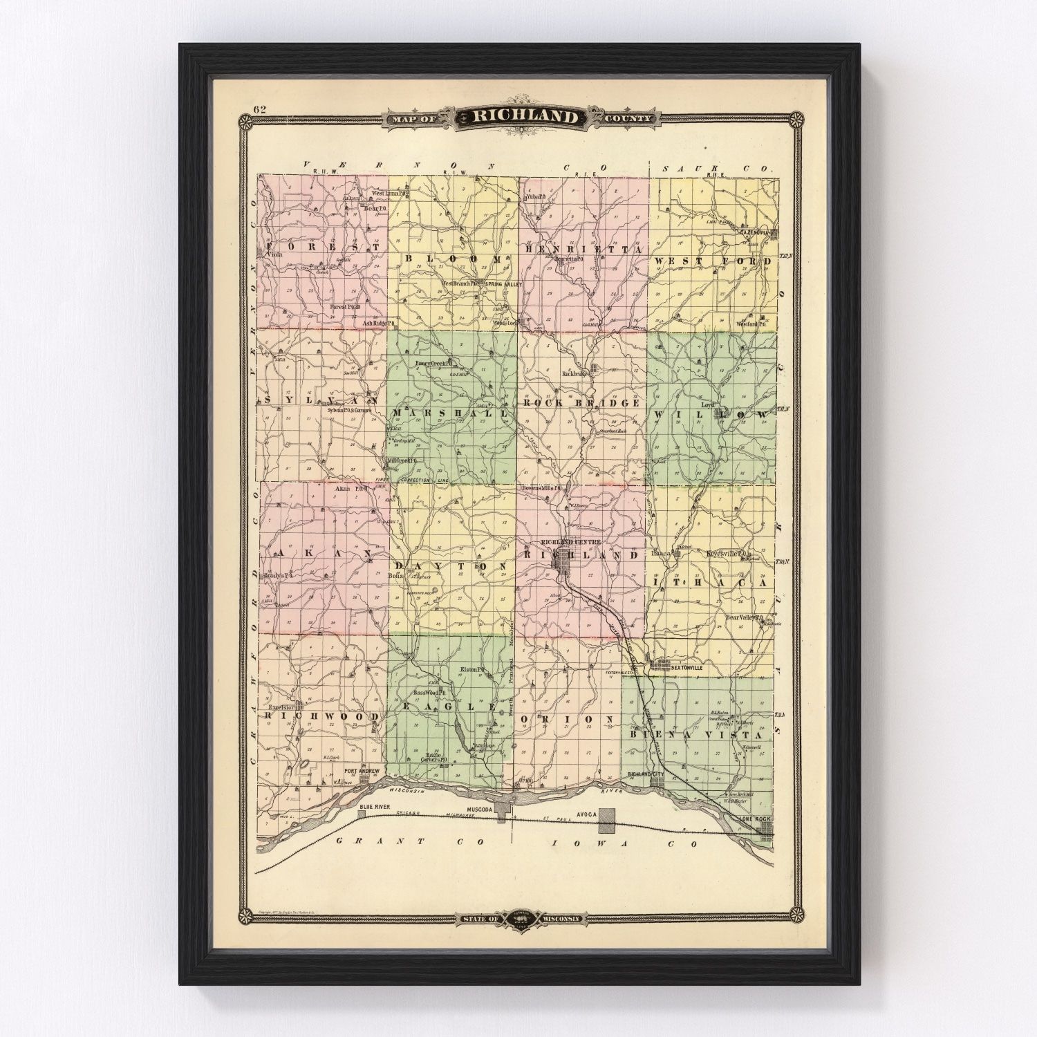 Vintage map of Richland County, Wisconsin, 1878
