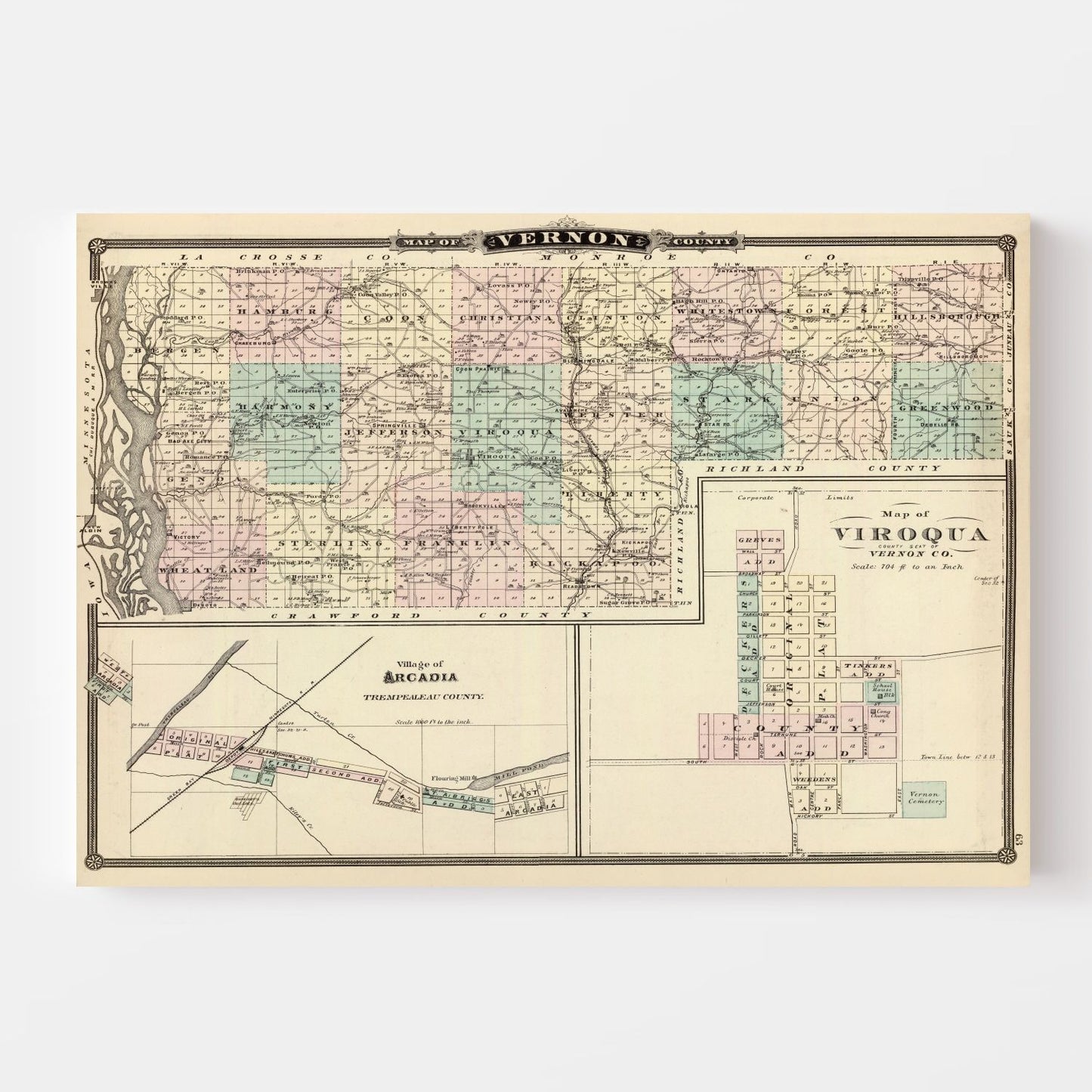 Vintage Map of Vernon County, Wisconsin, 1878