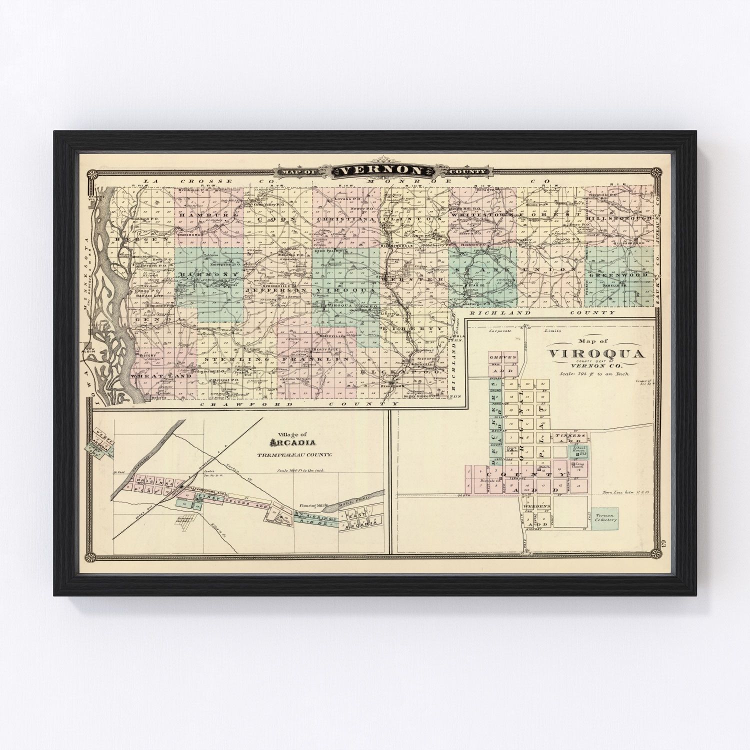 Vintage map of Vernon County, Wisconsin, 1878