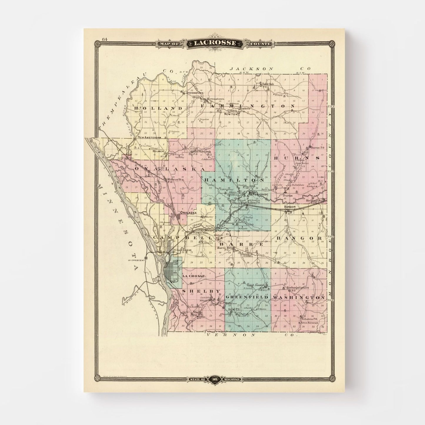 Vintage Map of La Crosse County, Wisconsin, 1878