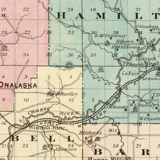 Vintage Map of La Crosse County, Wisconsin, 1878